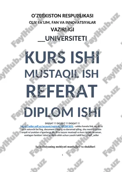 investitsiyaning mohiyati manbalari va shakllari — DOCX