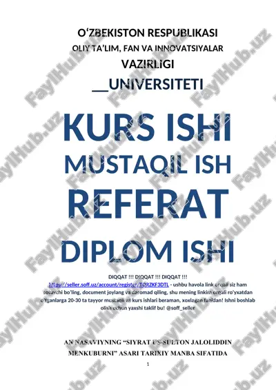 an nasaviyning “siyrat us-sulton jaloliddin menkuburni” asari tarixiy manba sifatida — DOCX