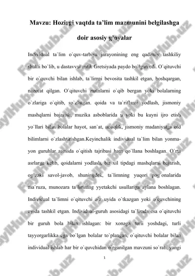 dars-ta’limini tashkil etishning asosiy shakli — DOCX