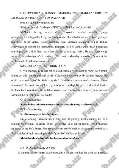 o’qituvchilar kasbiy mahoratini shakllantirishda  metodik o’yinlardan foydalanish — DOCX