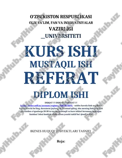 biznes huquqi subyektlari tasnifi — DOCX