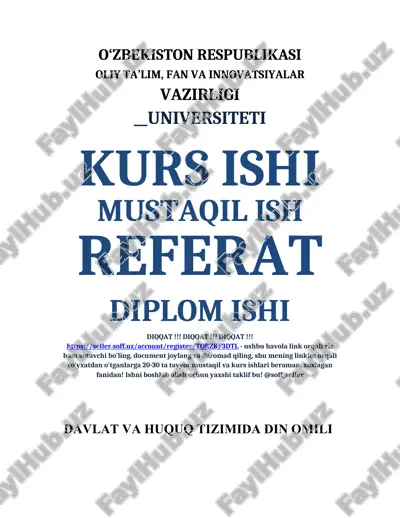 o‘zbekiston respublikasi oliy ta’lim, fan va innovatsiyalar vazirligi universiteti kurs ishi mustaqil ish referat diplom ishi — DOCX