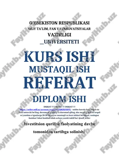 investitsion qurilish faolyatining davlat tomonidan tartibga solinishi — DOCX