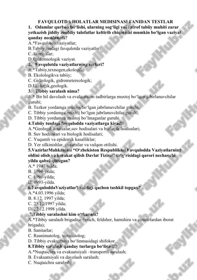 favqulotda holatlar medisinasi fanidan testlar — DOCX