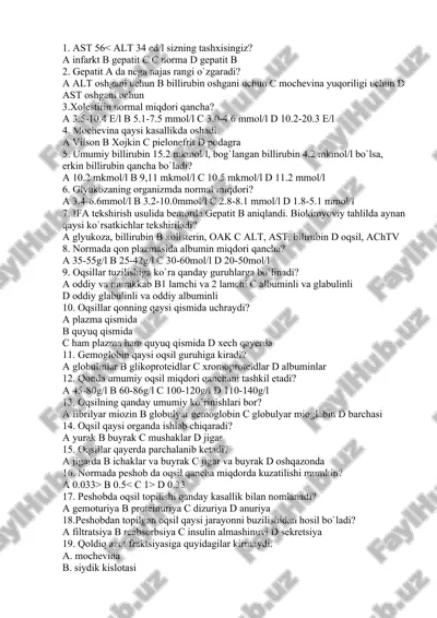 tibbiyot test savollari — DOCX
