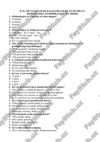 oftalmologik kasalliklar bilan og’rigan bemorlarda hamshiralik parvarishi — DOCX
