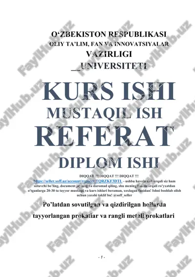 prokatlar va rangli metall prokatlari — DOCX