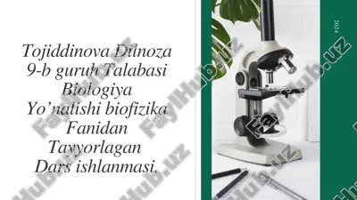 tojiddinova dilnoza 9-b guruh talabasi biologiya yo’nalishi biofizika fanidan tayyorlagan dars ishlanmasi — PDF