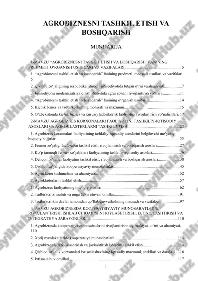 agrobiznesni tashkil etish va boshqarish — DOCX