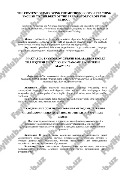 maktabga tayyorlov guruhi bolalariga ingliz tili o‘qitish metodikasini takomillashtirish mazmuni — DOCX