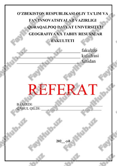 geografiya va tabiiy resurslar fakulteti referat — DOCX