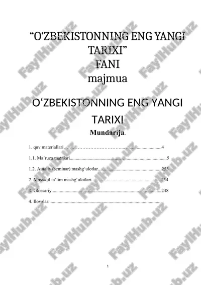 o‘zbekistonning eng yangi tarixi — DOCX