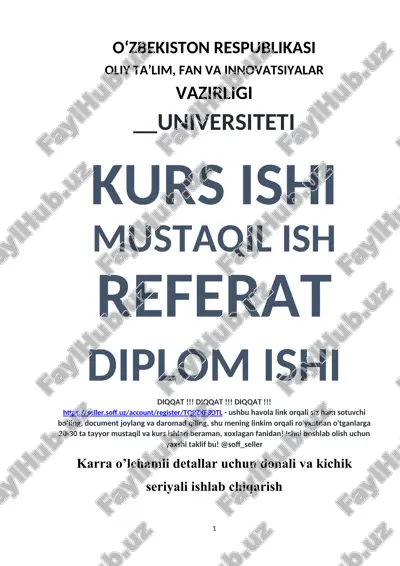 karra o’lchamli detallar uchun donali va kichik seriyali ishlab chiqarish — DOCX