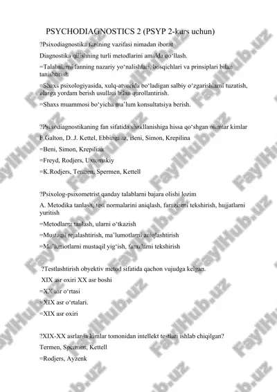 psychodiagnostics 2 (psyp 2-kurs uchun) — DOCX