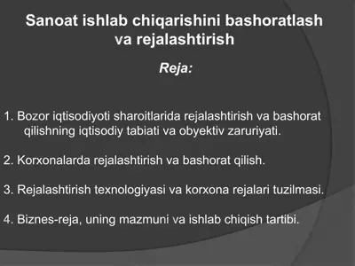 sanoat ishlab chiqarishini bashoratlash va rejalashtirish — PPTX
