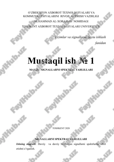 tizimlar va signallarni qayta ishlash fanidan — DOCX