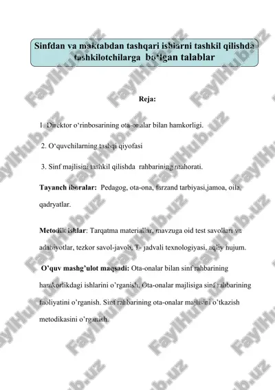 direktor o‘rinbosarining ota-onalar bilan hamkorligi — DOCX