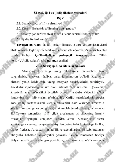 shaxsiy ijod va ijodiy fikrlash vositalari — DOCX