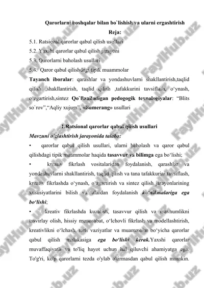 qarorlarni boshqalar bilan bo`lishish va ularni ergashtirish — DOCX