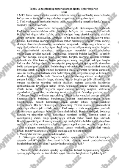 tabiiy va tashlandiq materiallardan ijodiy ishlar bajarish — DOCX