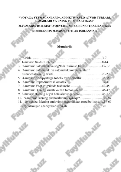 voyaga yetmaganlarda addiktiv xulq-atvor turlari, sabablari va uning profilaktikasi — DOCX
