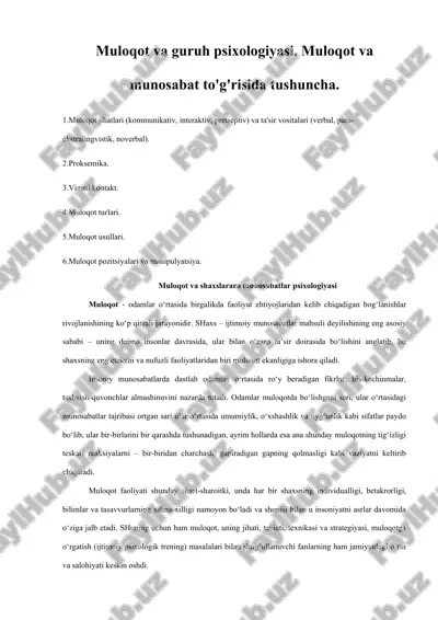 muloqot va guruh psixologiyasi — DOCX
