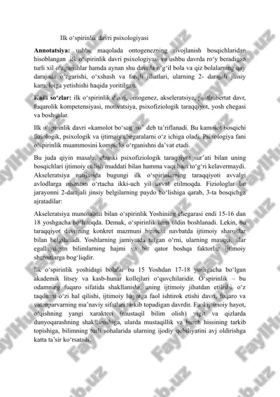 ilk o‘sipirinlik davri psixologiyasi — DOCX