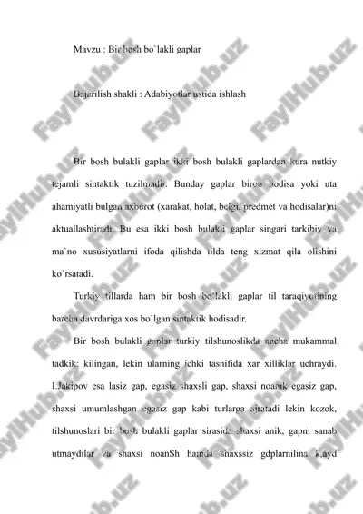 bir bosh bo`lakli gaplar — DOCX