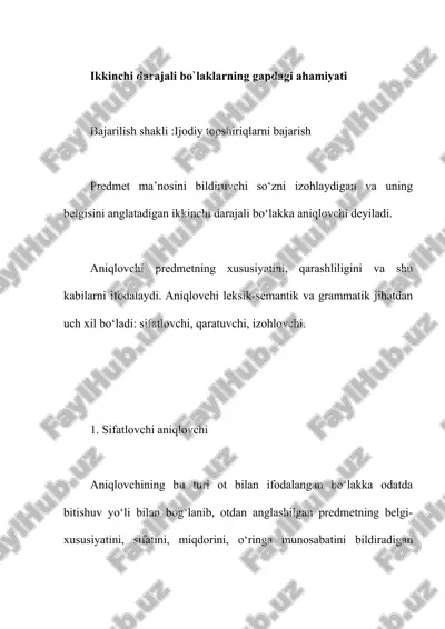 ikkinchi darajali bo`laklarning gapdagi ahamiyati — DOCX