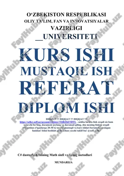 c# dasturlash tilining math sinfi va uning metodlari — DOCX