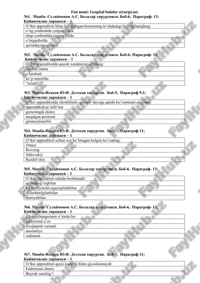 gospital bolalar xirurgiyasi — DOCX
