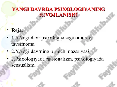 yangi davrda psixologiyaning rivojlanishi — PPT