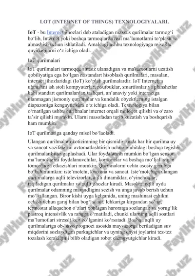 iot (internet of things) texnologiyalari — DOCX