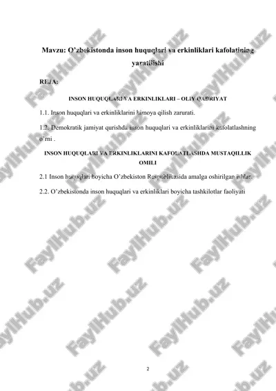 inson huquqlari va erkinliklari kafolatining yaratilishi — DOCX