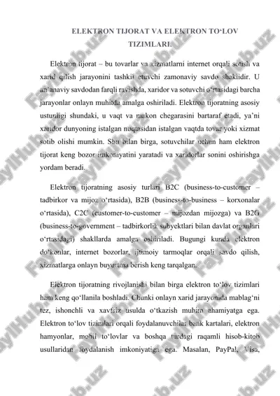 elektron tijorat va elektron to‘lov tizimlari — DOCX