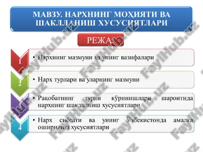 narxning mohiyati va shakllanish xususiyatlari — PPT