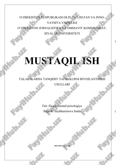 tanqidiy tafakkurni rivojlantirish usullari — DOCX