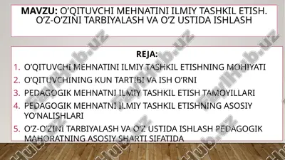 o'qituvchi mehnatini ilmiy tashkil etish — PPTX