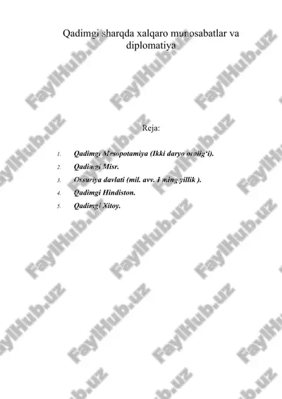 qadimgi sharqda xalqaro munosabatlar va diplomatiya — ZIP
