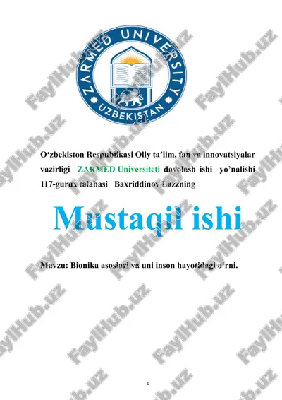 bionika asoslari va uni inson hayotidagi o'rni. — DOCX