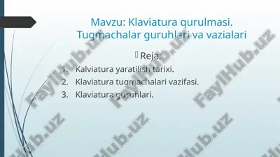 klaviatura qurulmasi. tugmachalar guruhlari va vazialari. — ZIP