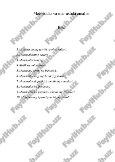 matritsalar va ular ustida amallar — ZIP