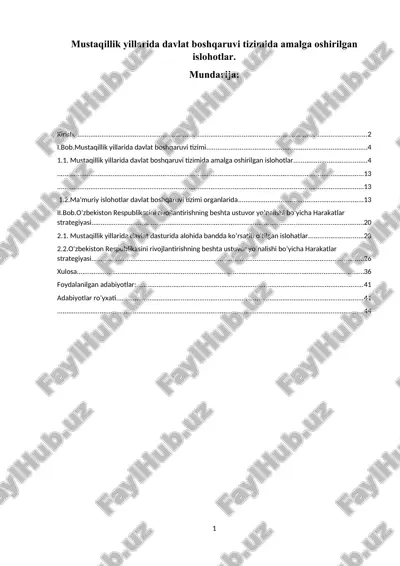 mustaqillik yillarida davlat boshqaruvi tizimida amalga oshirilgan islohotlar — DOCX