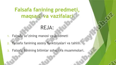 falsafa fanining predmeti maqsadi va vazifalari — PPTX