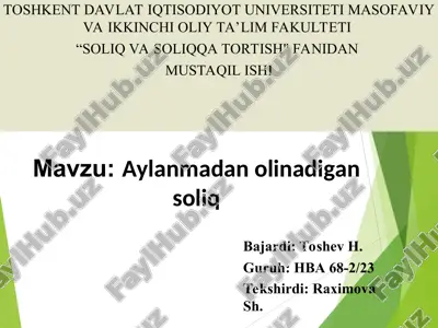 aylanmadan olinadigan soliq — PPT