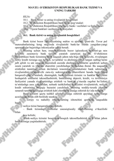 o‘zbekiston respublikasi bank tizimi va uning tarkibi — DOCX