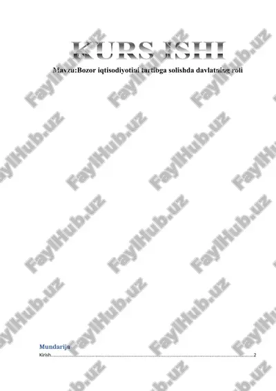 bozor iqtisodiyotini tartibga solishda davlatning roli — DOCX
