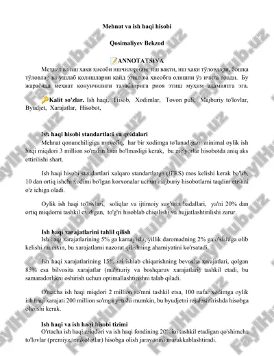 меҳнат ва иш ҳақи ҳисоби — DOCX