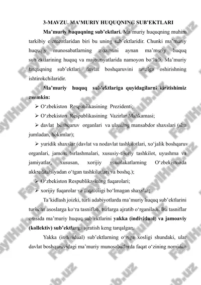 ma’muriy huquqning sub’ektlari — DOCX