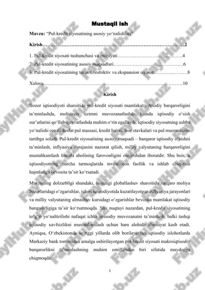 pul kredit siyosati — DOCX